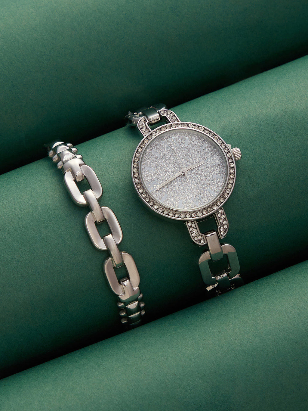 Haute Sauce The-Orne-Roman-Link-Round-Watch-With-Bracelet-Combo
