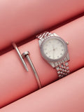 Haute Sauce The-Ribbed-H-Link-Round-Watch-With-Bracelet-Combo