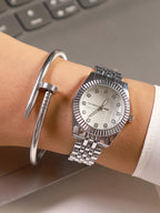 Haute Sauce The-Ribbed-H-Link-Round-Watch-With-Bracelet-Combo