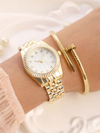 Haute Sauce The-Ribbed-H-Link-Round-Watch-With-Bracelet-Combo