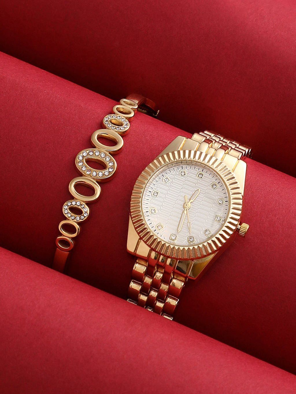Haute Sauce The-Ribbed-H-Link-Round-Watch-With-Bracelet-Combo