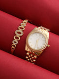 Haute Sauce The-Ribbed-H-Link-Round-Watch-With-Bracelet-Combo