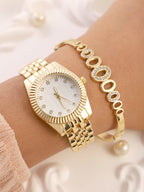 Haute Sauce The-Ribbed-H-Link-Round-Watch-With-Bracelet-Combo