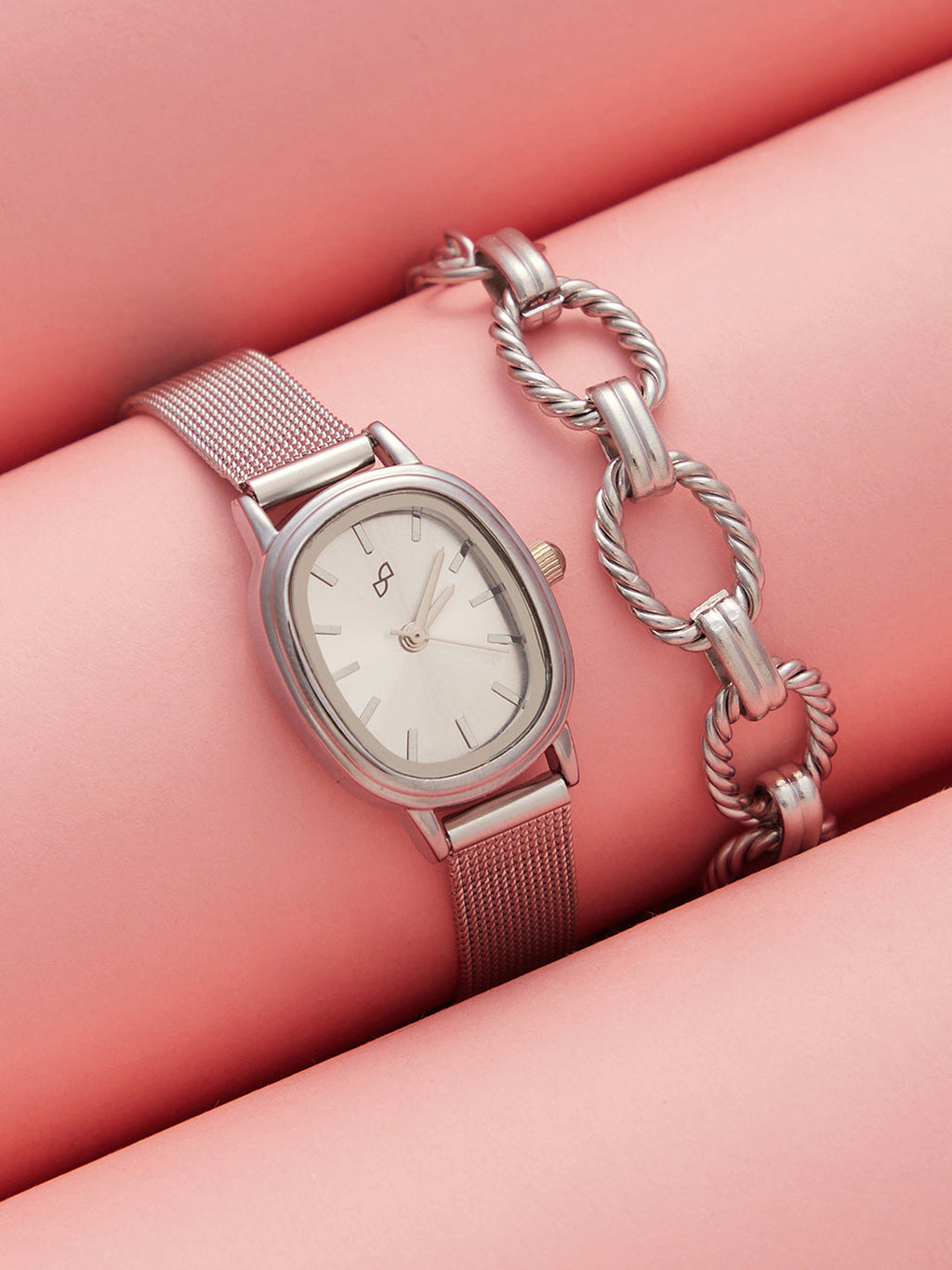 Haute Sauce The-Cosmopolis-Mesh-Rectangular-Watch-With-Bracelet-Combo