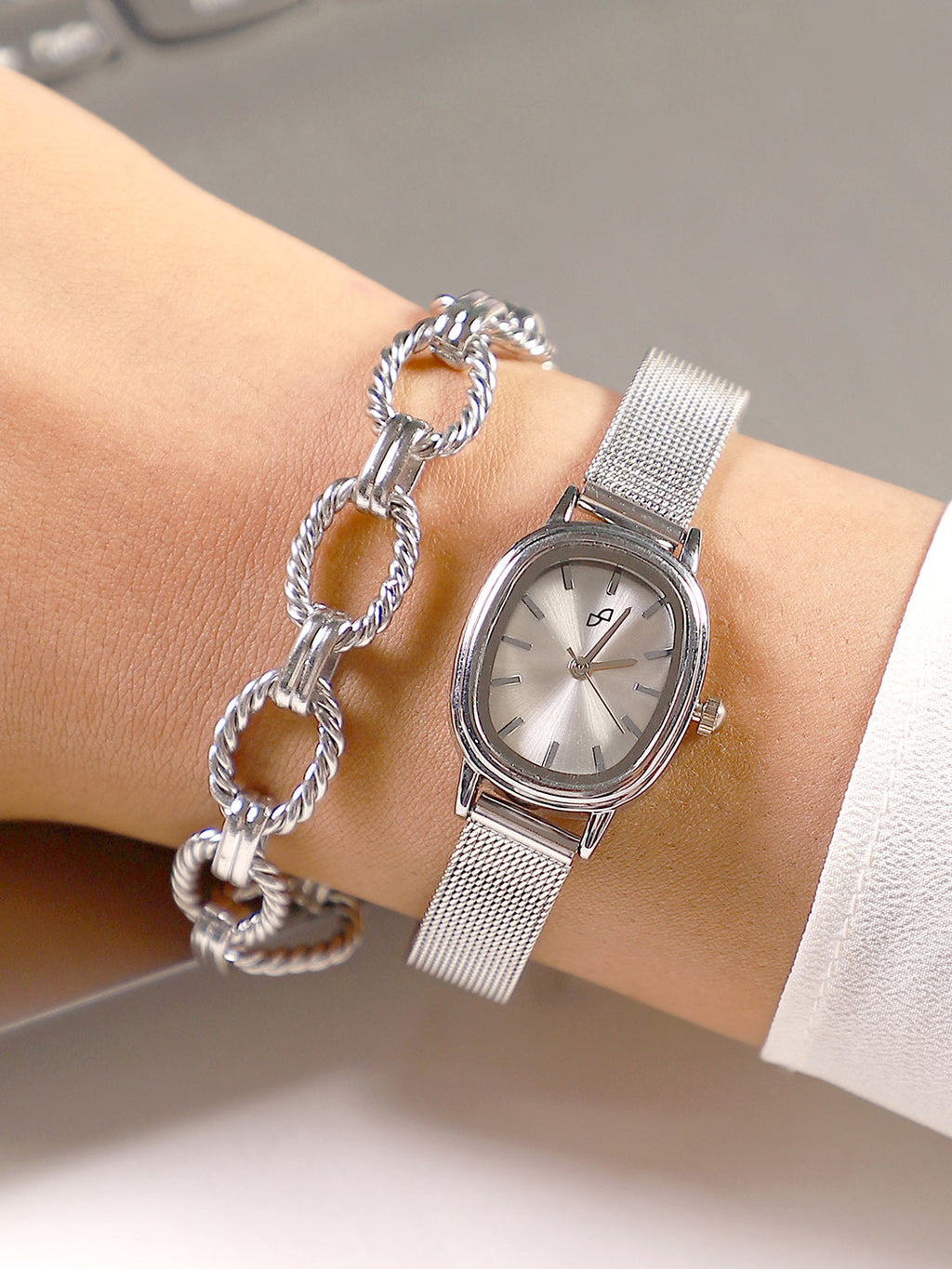 Haute Sauce The-Cosmopolis-Mesh-Rectangular-Watch-With-Bracelet-Combo