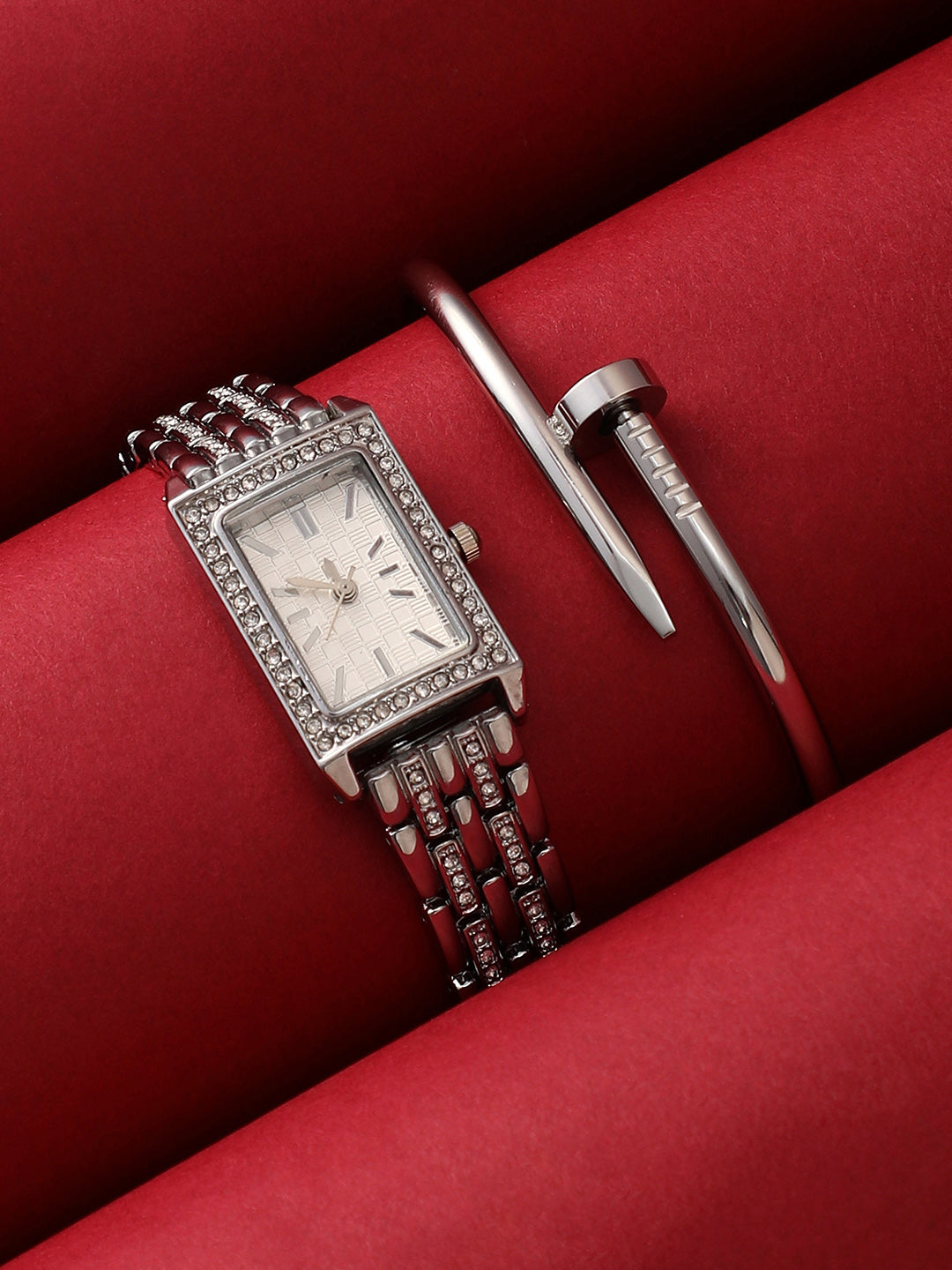 Haute Sauce The-Chérie-Rectangular-Watch-With-Bracelet-Combo