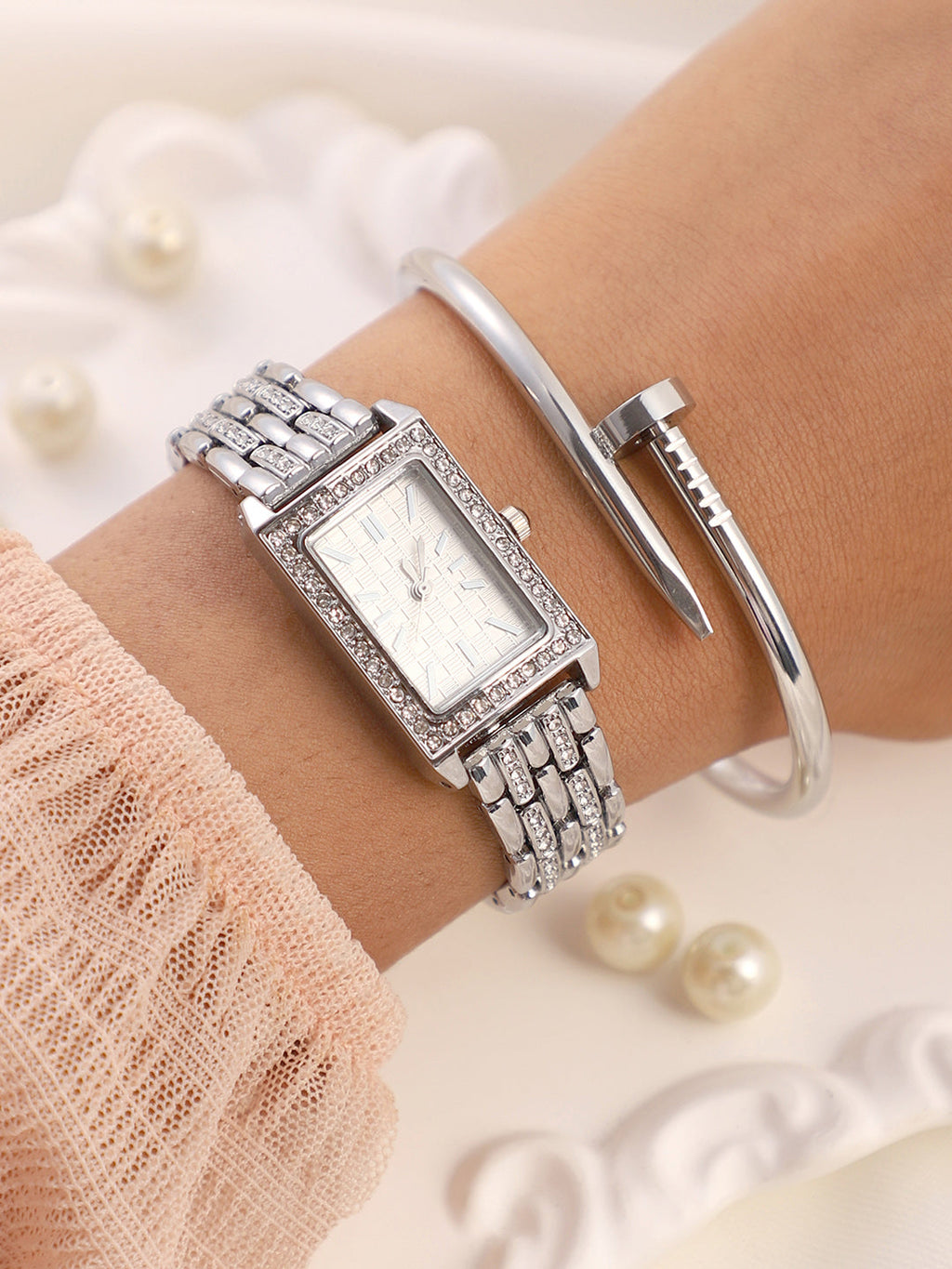 Haute Sauce The-Chérie-Rectangular-Watch-With-Bracelet-Combo