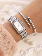 Haute Sauce The-Chérie-Rectangular-Watch-With-Bracelet-Combo