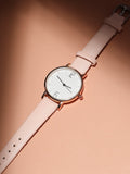 Women's Round Dial Watch With Vegan Leather Strap - Baby Pink