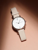 Haute Sauce Women's Round Dial Watch With Vegan Leather Strap - Beige