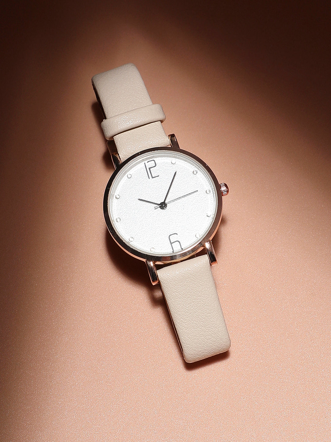 Haute Sauce Women's Round Dial Watch With Vegan Leather Strap - Beige