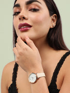 Haute Sauce Women's Round Dial Watch With Vegan Leather Strap - Beige