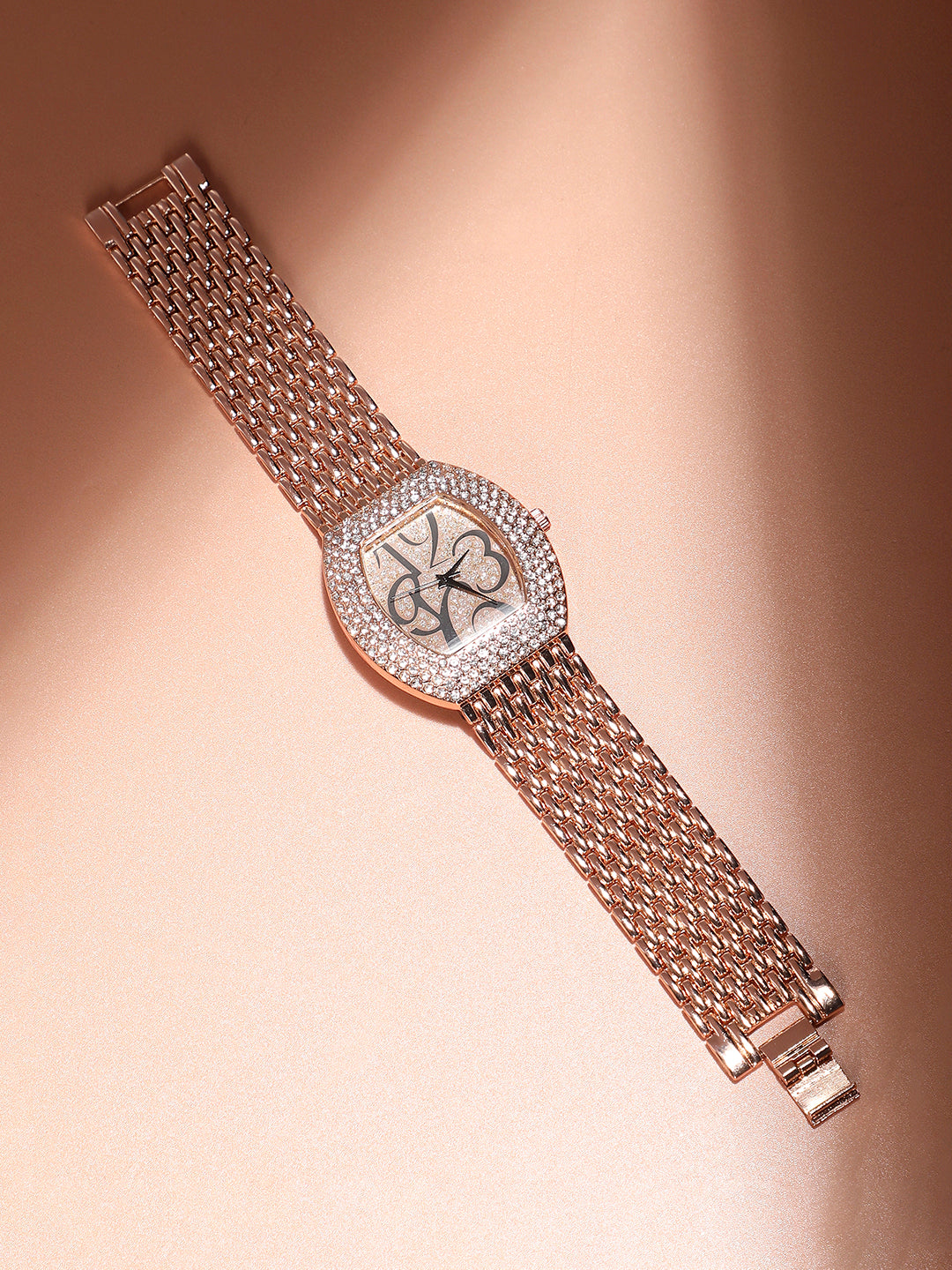 Haute Sauce Women's Oblong Dial Watch With Chain Strap - Rose Gold