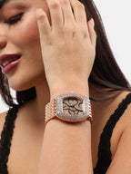 Haute Sauce Women's Oblong Dial Watch With Chain Strap - Rose Gold