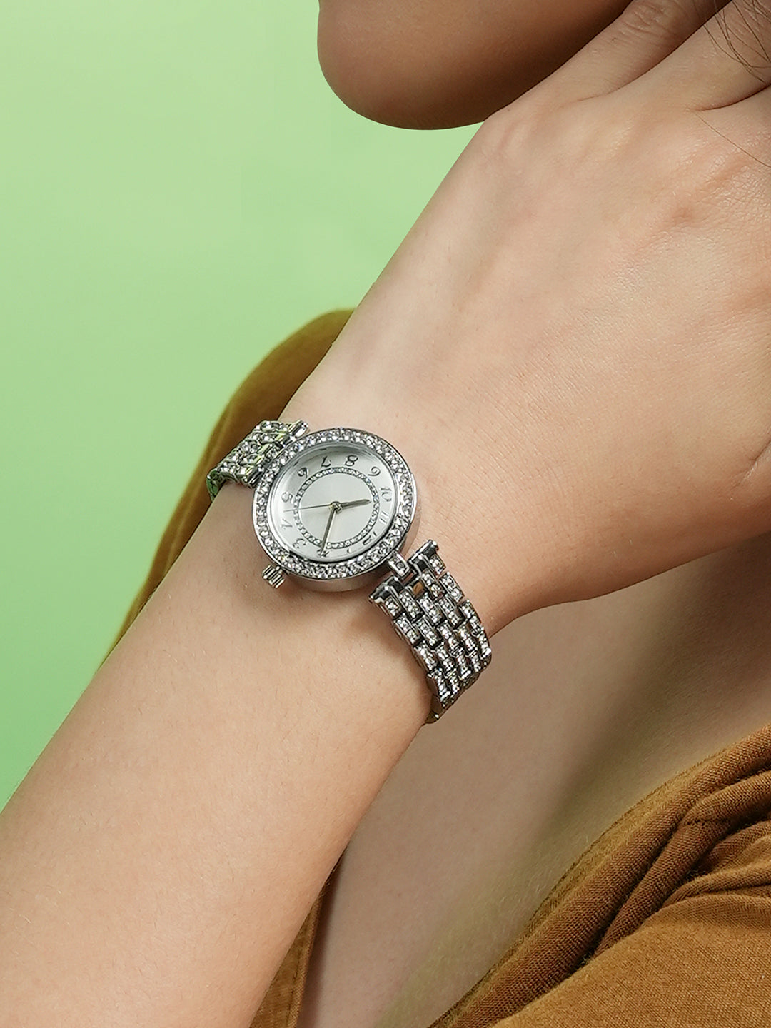 Haute Sauce The Embellished Five-Link Round Watch - Metallic Silver