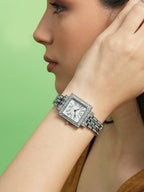 The Embellished Five-Link Square Watch - Metallic Silver