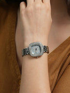 Haute Sauce The Embellished Block Round Watch - Metallic Silver