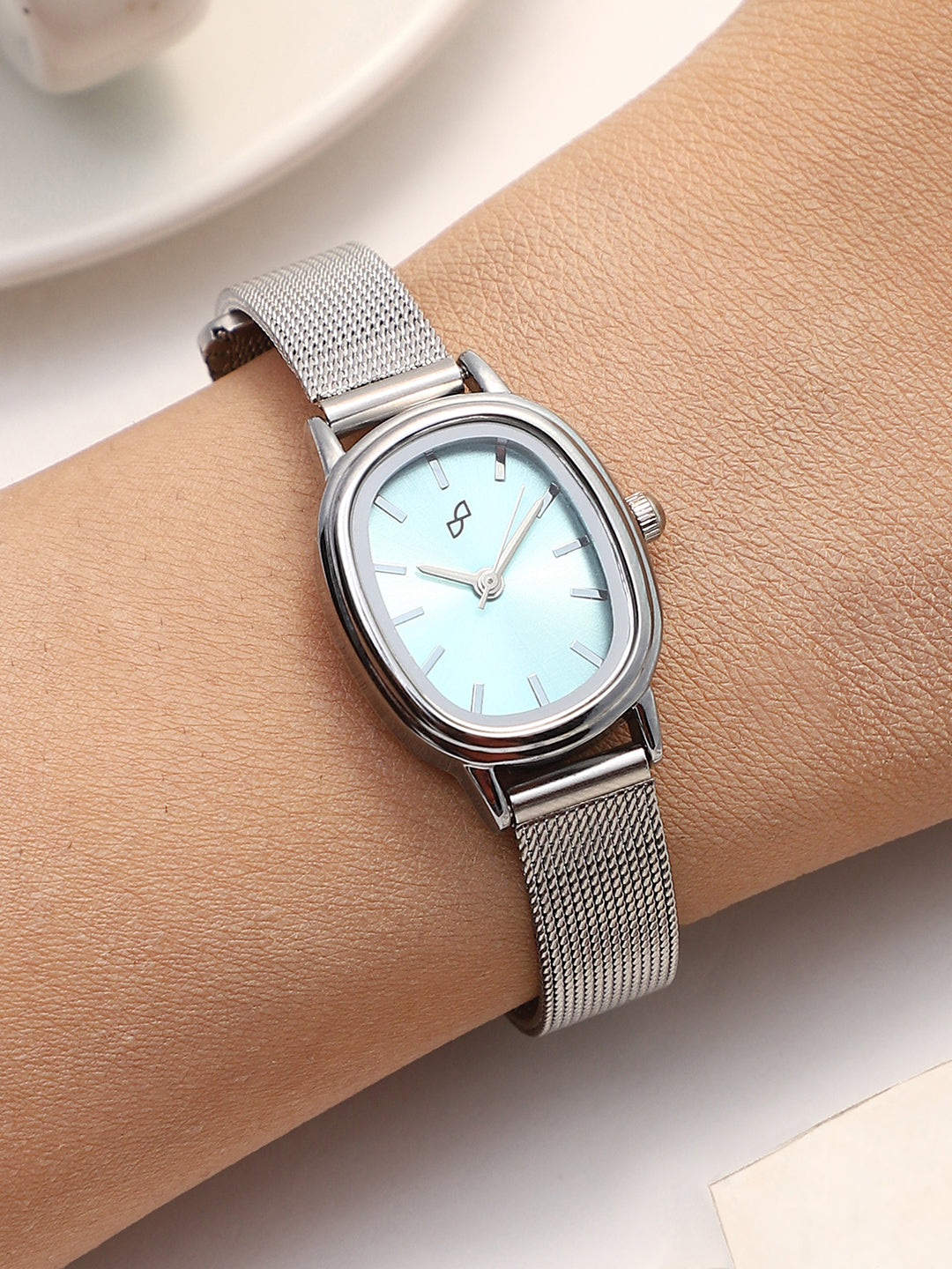 Haute Sauce The Cosmopolis Mesh Rectangular Watch - Powder Blue