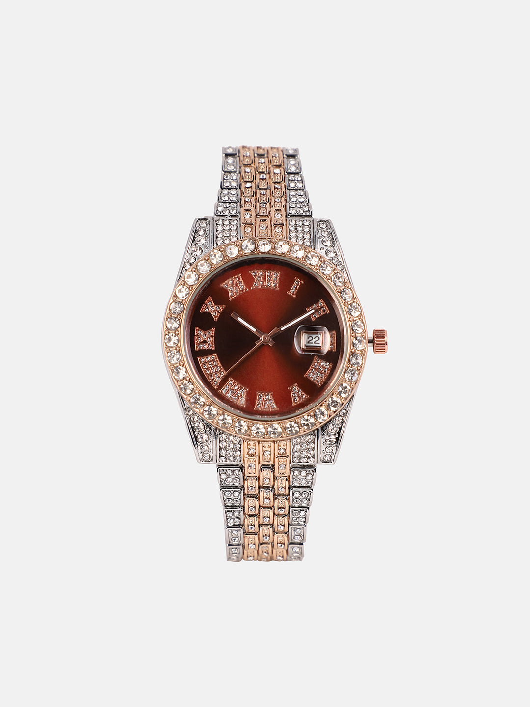 The Bijou Roman-Block Round Watch - California Gold & Metallic Silver