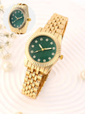 The Ribbed H-Link Round Watch - Emerald Green