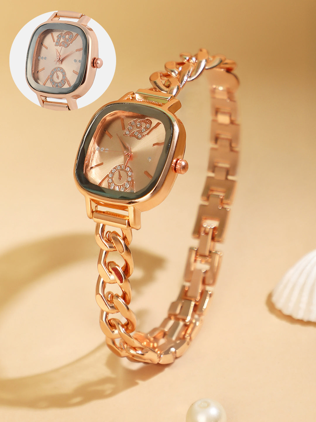 Haute Sauce The Celeste Chainlink Square Watch - Rose Gold
