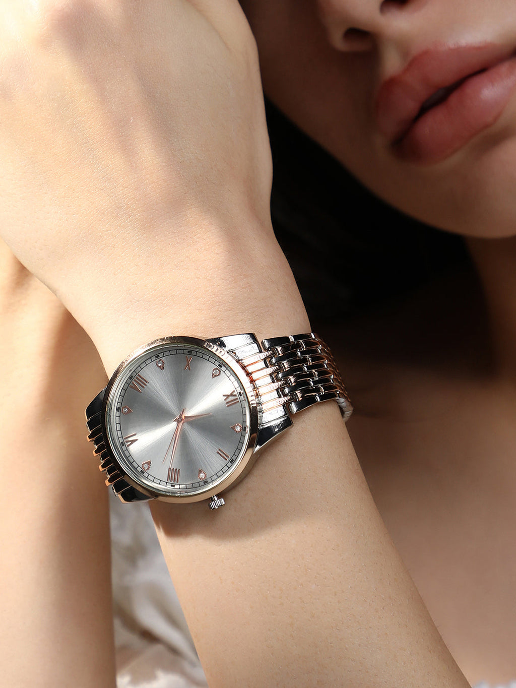 Haute Sauce The Roman Daytime Round Watch - Rose Gold & Metallic Silver