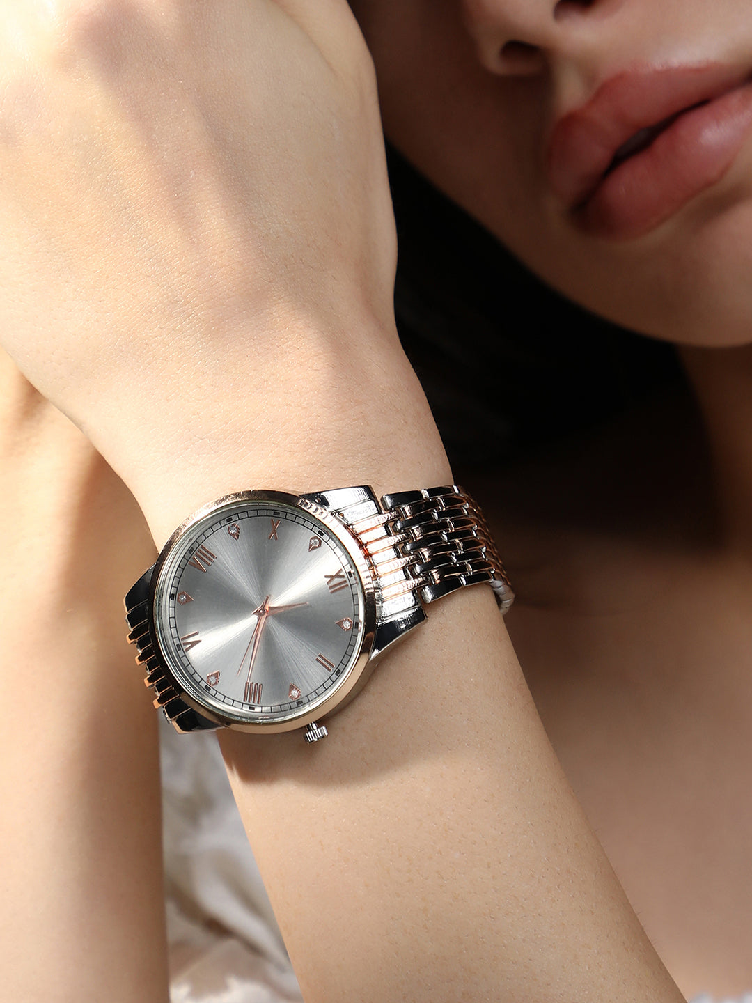 Haute Sauce The Roman Daytime Round Watch - Rose Gold & Metallic Silver