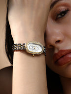 The Slim Vivienne Two-Dial Oblong Watch - Metallic Silver & California Gold