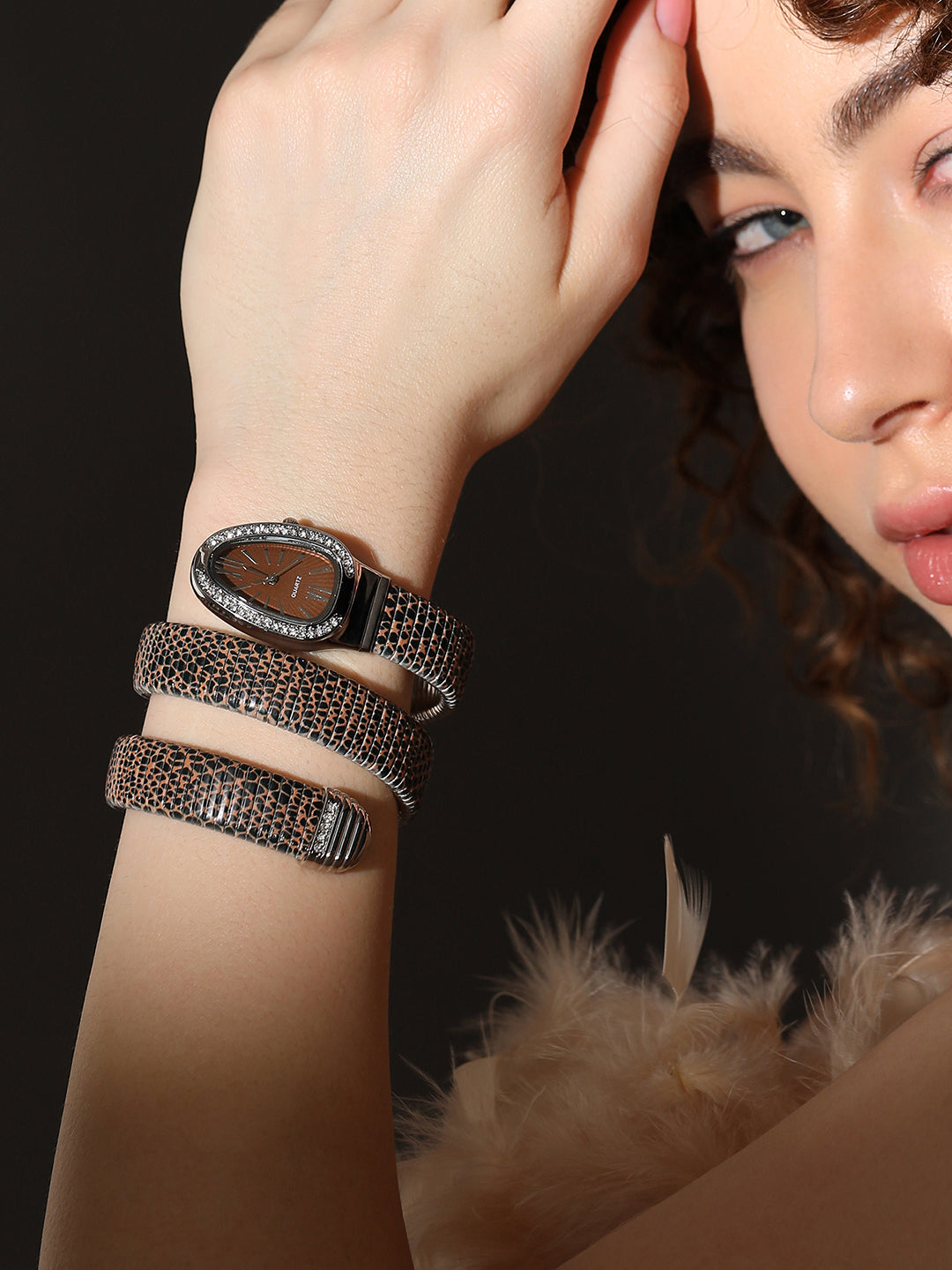 Haute Sauce The Aurora Wrap Oval Watch -  Leopard Brown