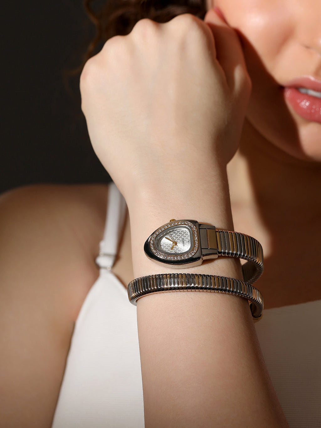 Haute Sauce The Aurelia Gem Wrap Oval Watch -  Metallic Silver