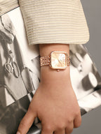The Dotted-Link Square Watch - Rose Gold