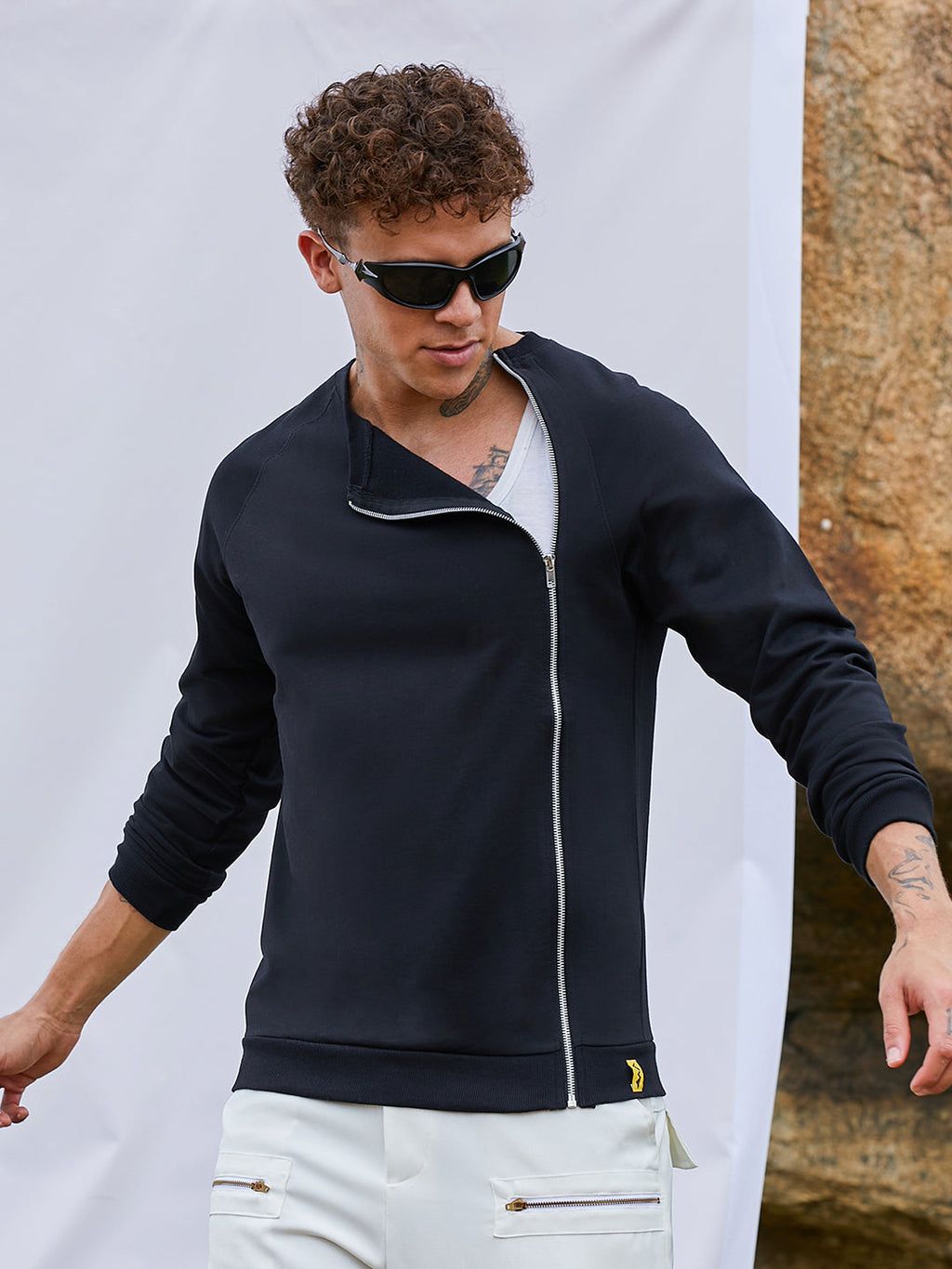 Campus Sutra Sweatshirt With Asymmetriclal Zip