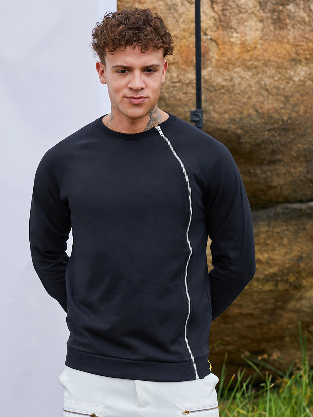 Campus Sutra Sweatshirt With Asymmetriclal Zip