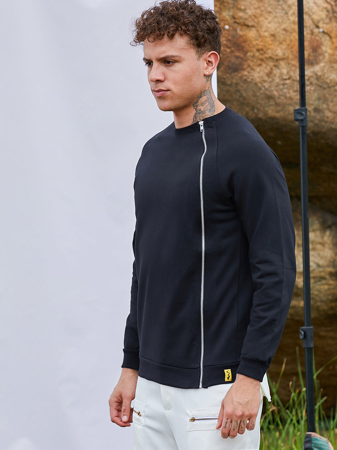 Campus Sutra Sweatshirt With Asymmetriclal Zip
