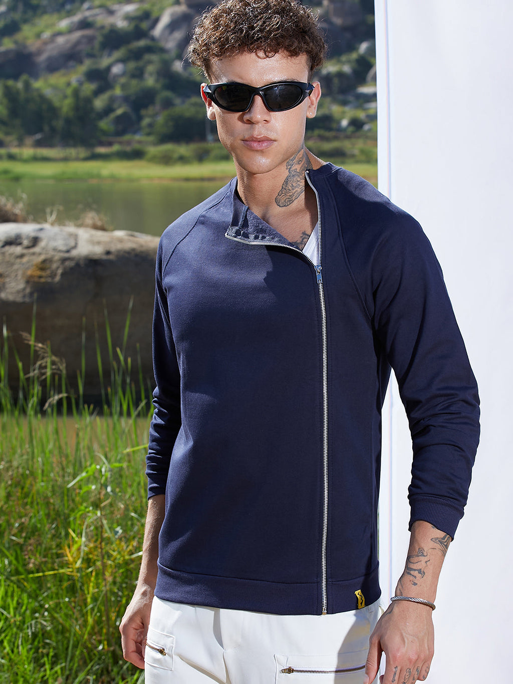Campus Sutra Sweatshirt With Asymmetriclal Zip