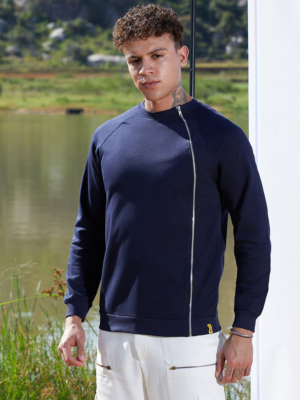 Campus Sutra Sweatshirt With Asymmetriclal Zip