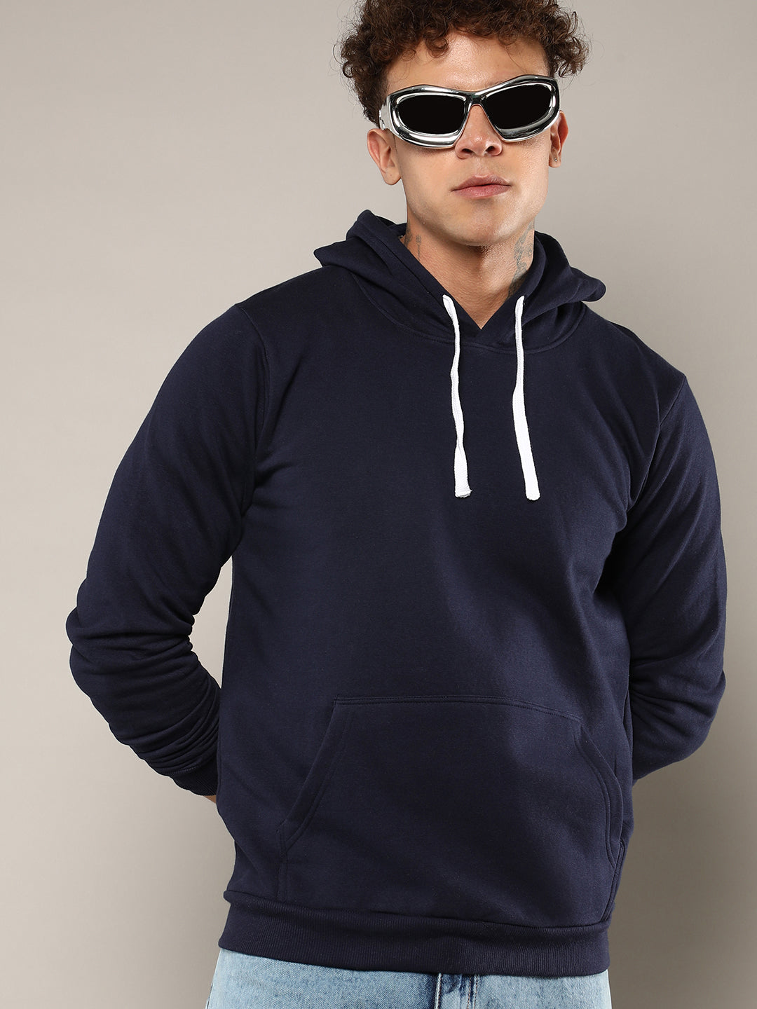 Campus Sutra Pullover Hoodie With Contrast Drawstring
