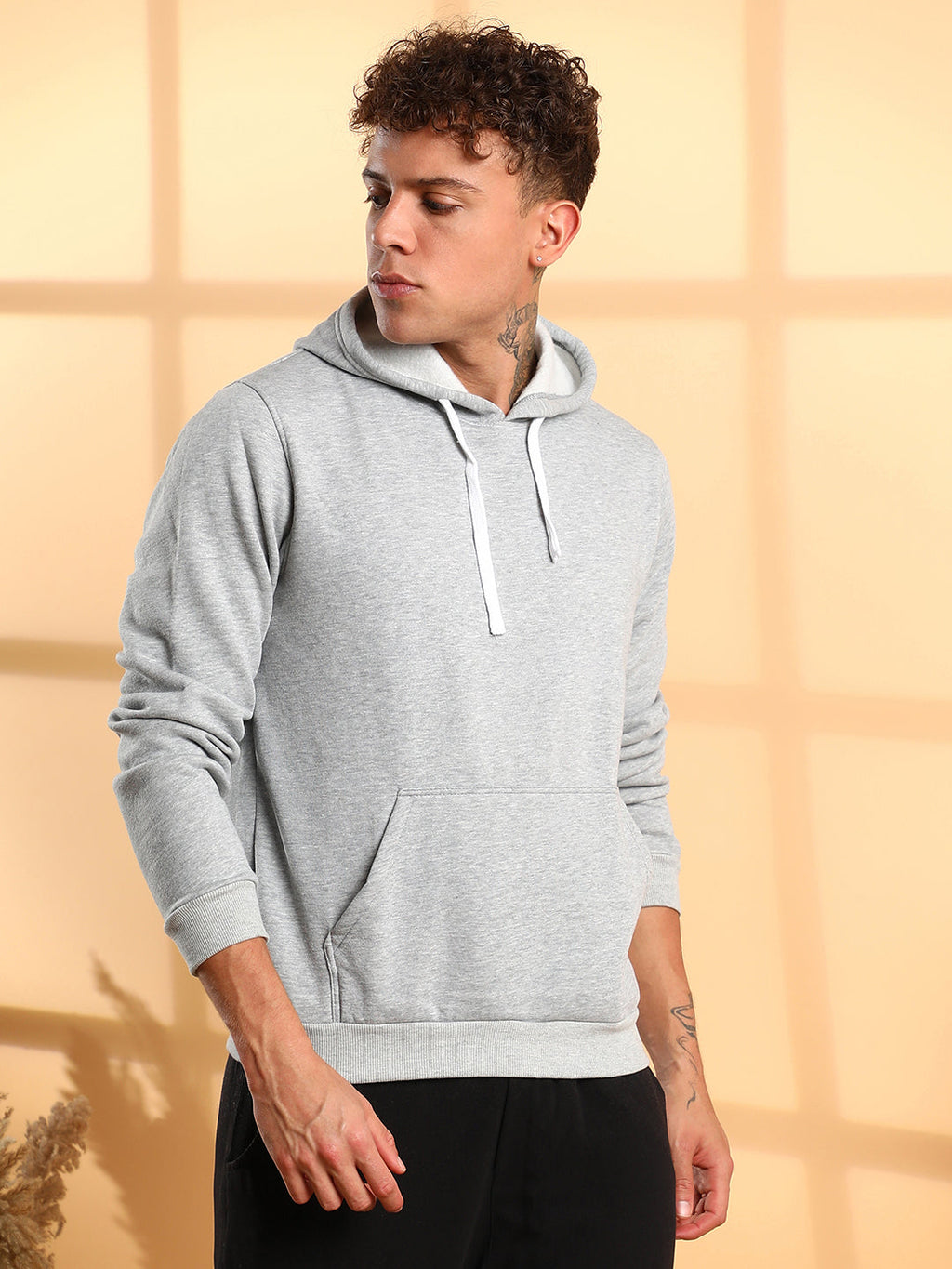 Campus Sutra Pullover Hoodie With Contrast Drawstring