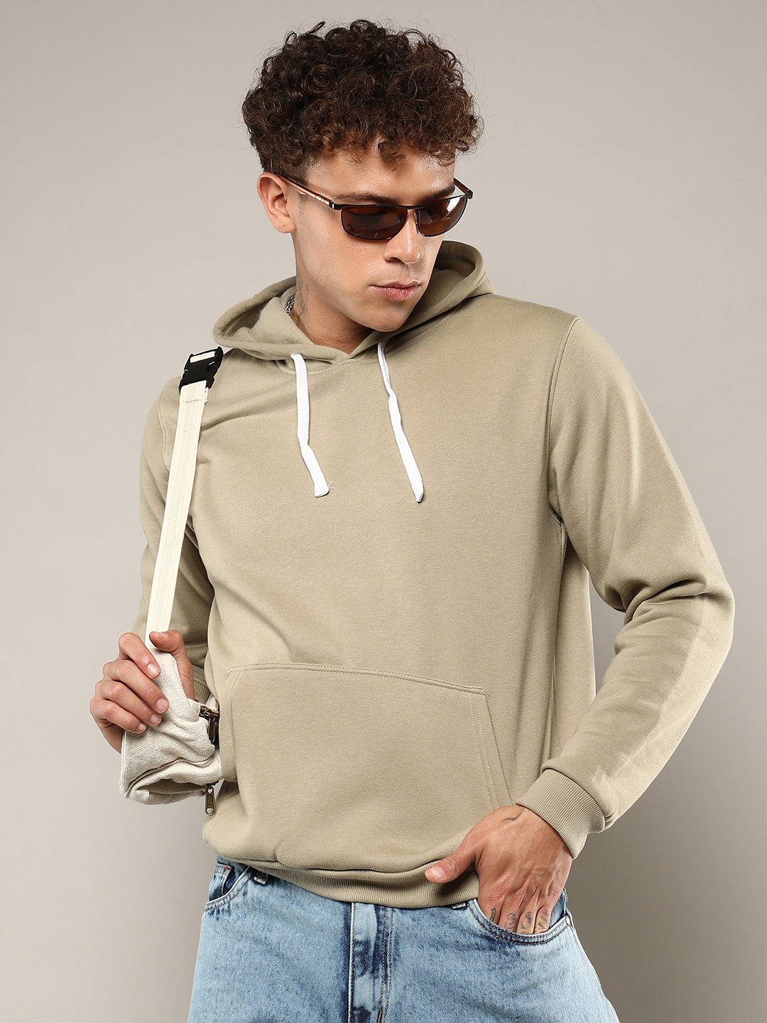 Campus Sutra Pullover Hoodie With Contrast Drawstring