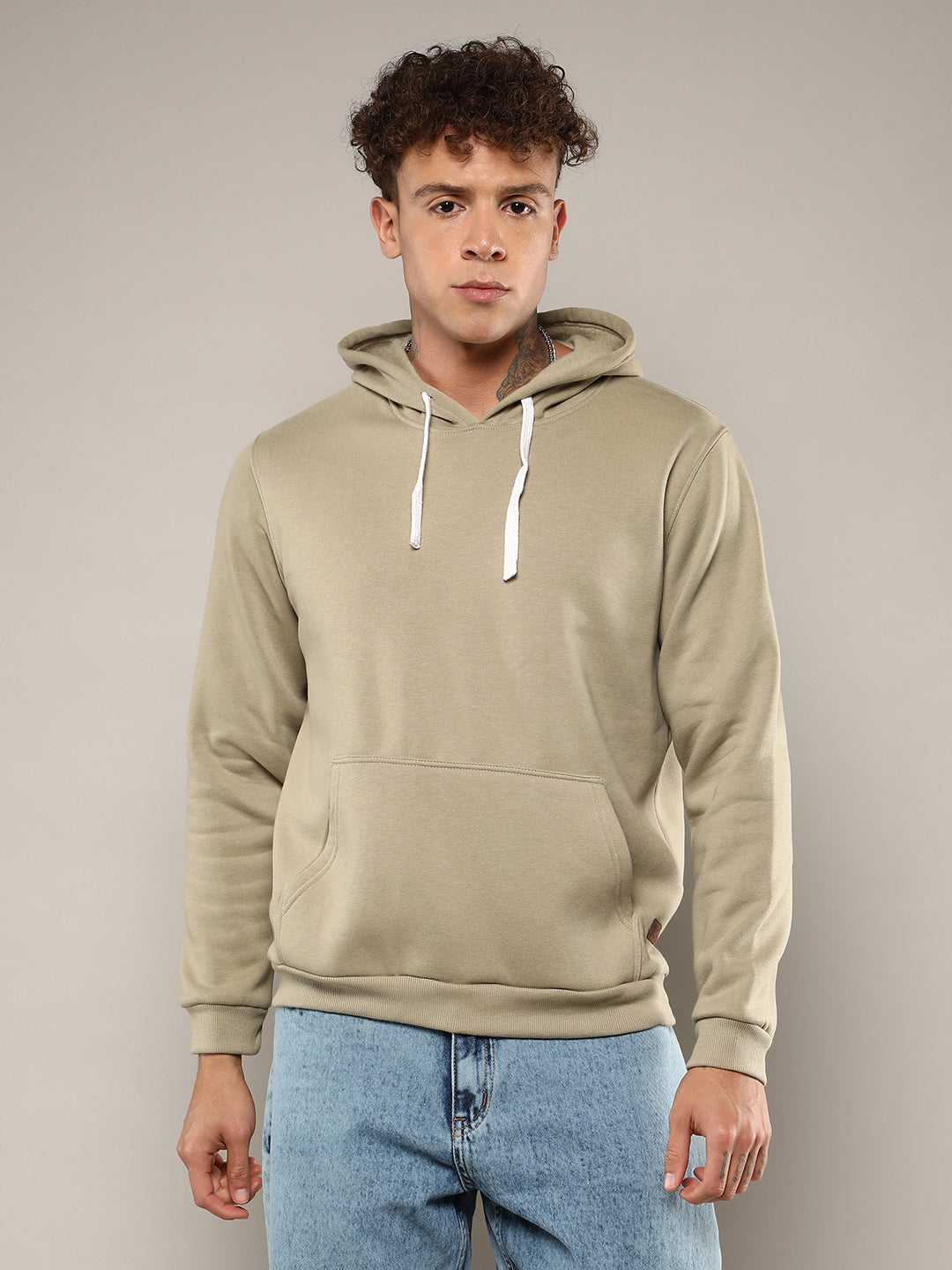 Campus Sutra Pullover Hoodie With Contrast Drawstring