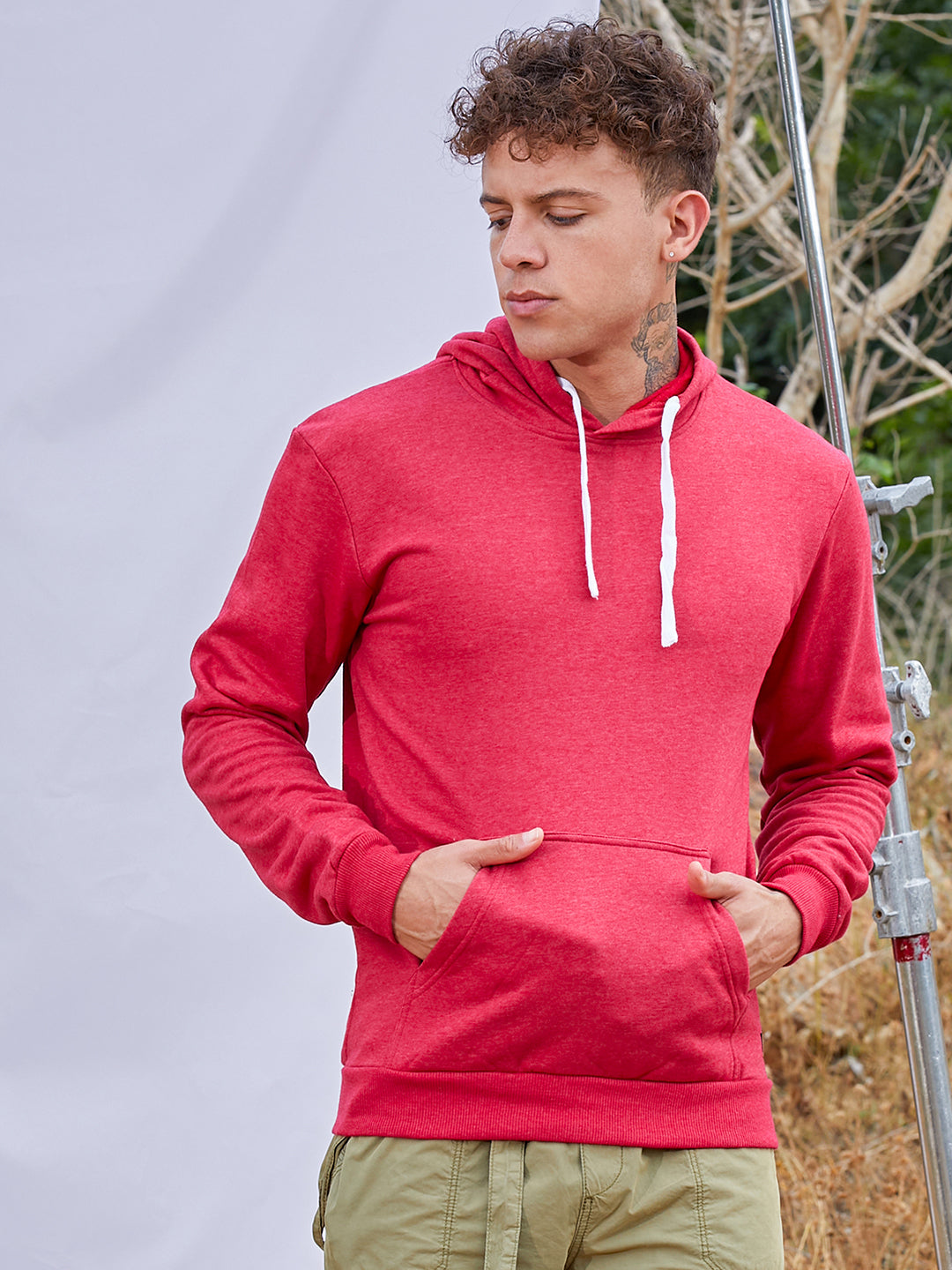 Campus Sutra Pullover Hoodie With Contrast Drawstring
