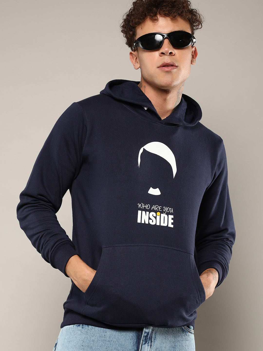 Campus Sutra Who Are You Inside Hoodie With Kangaroo Pocket