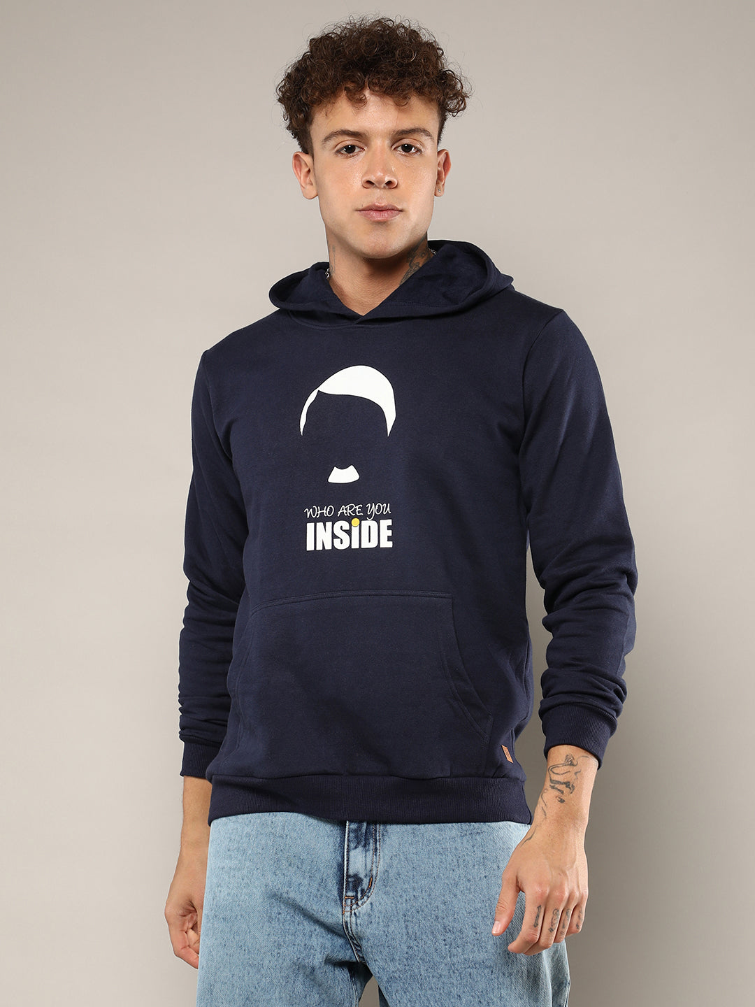 Campus Sutra Who Are You Inside Hoodie With Kangaroo Pocket