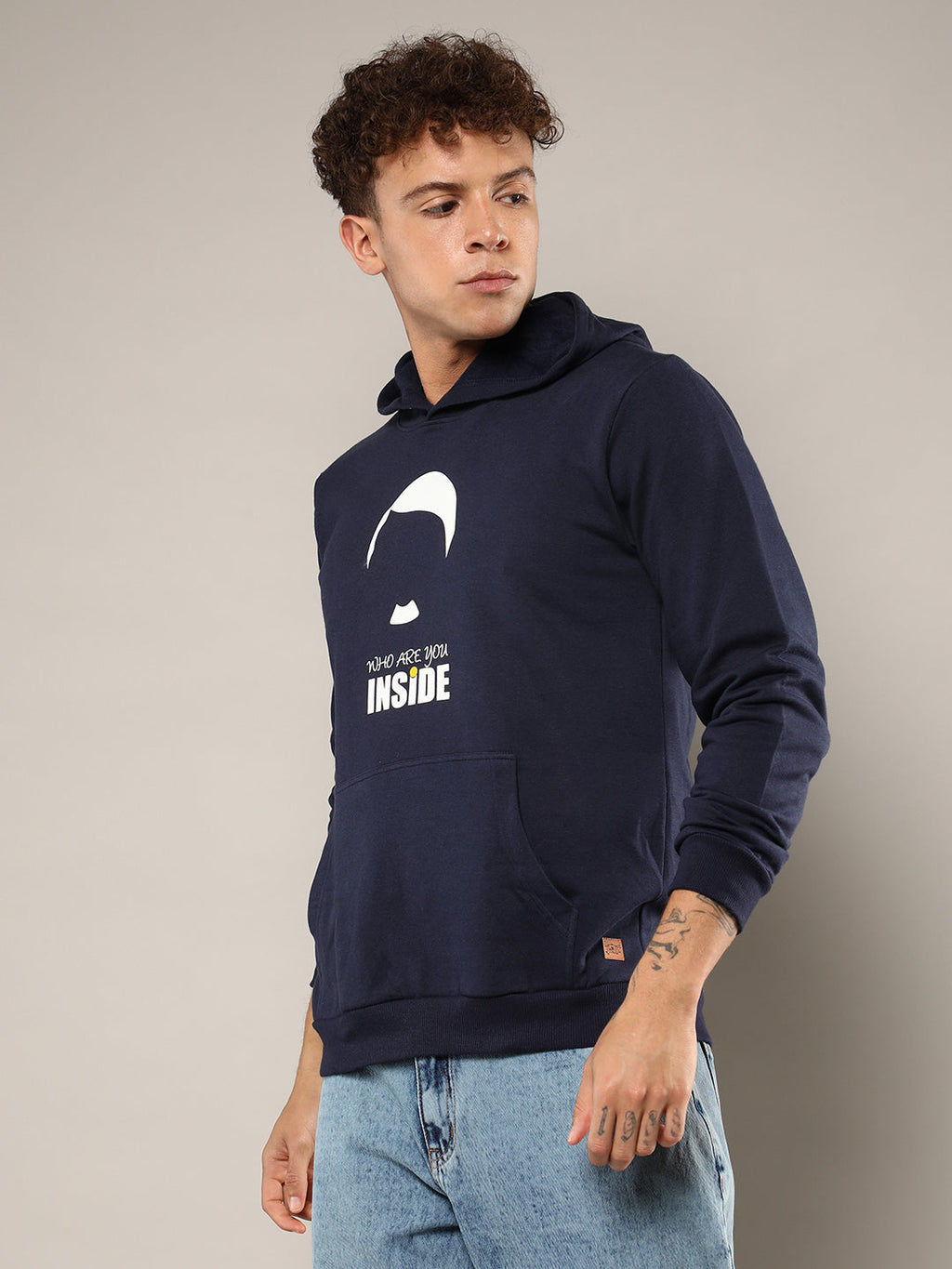 Campus Sutra Who Are You Inside Hoodie With Kangaroo Pocket
