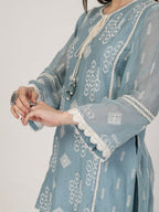 ShopKapaas Ocean Blue Lace Set - With Dupatta