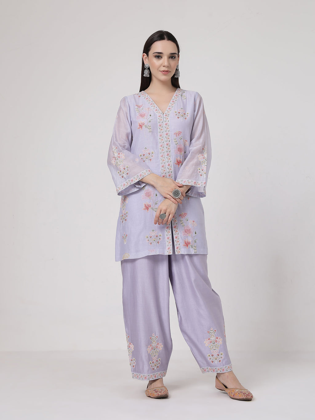 ShopKapaas Mauve A-line Suit Set - With Dupatta