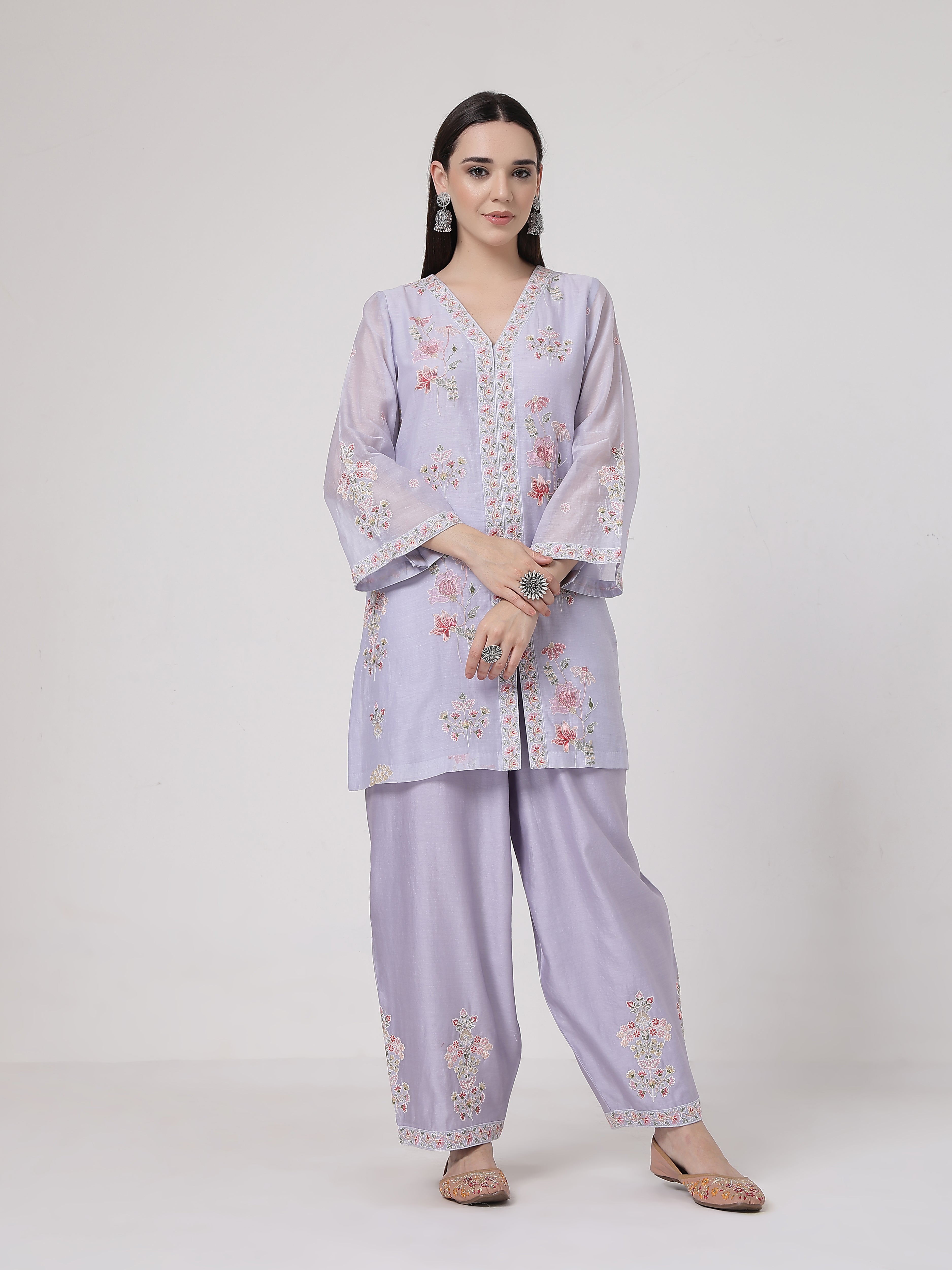 ShopKapaas Mauve A-line Suit Set - With Dupatta