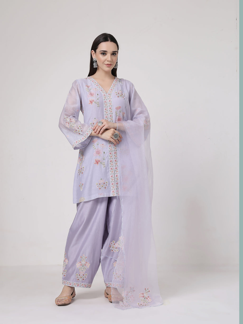 ShopKapaas Mauve A-line Suit Set - With Dupatta