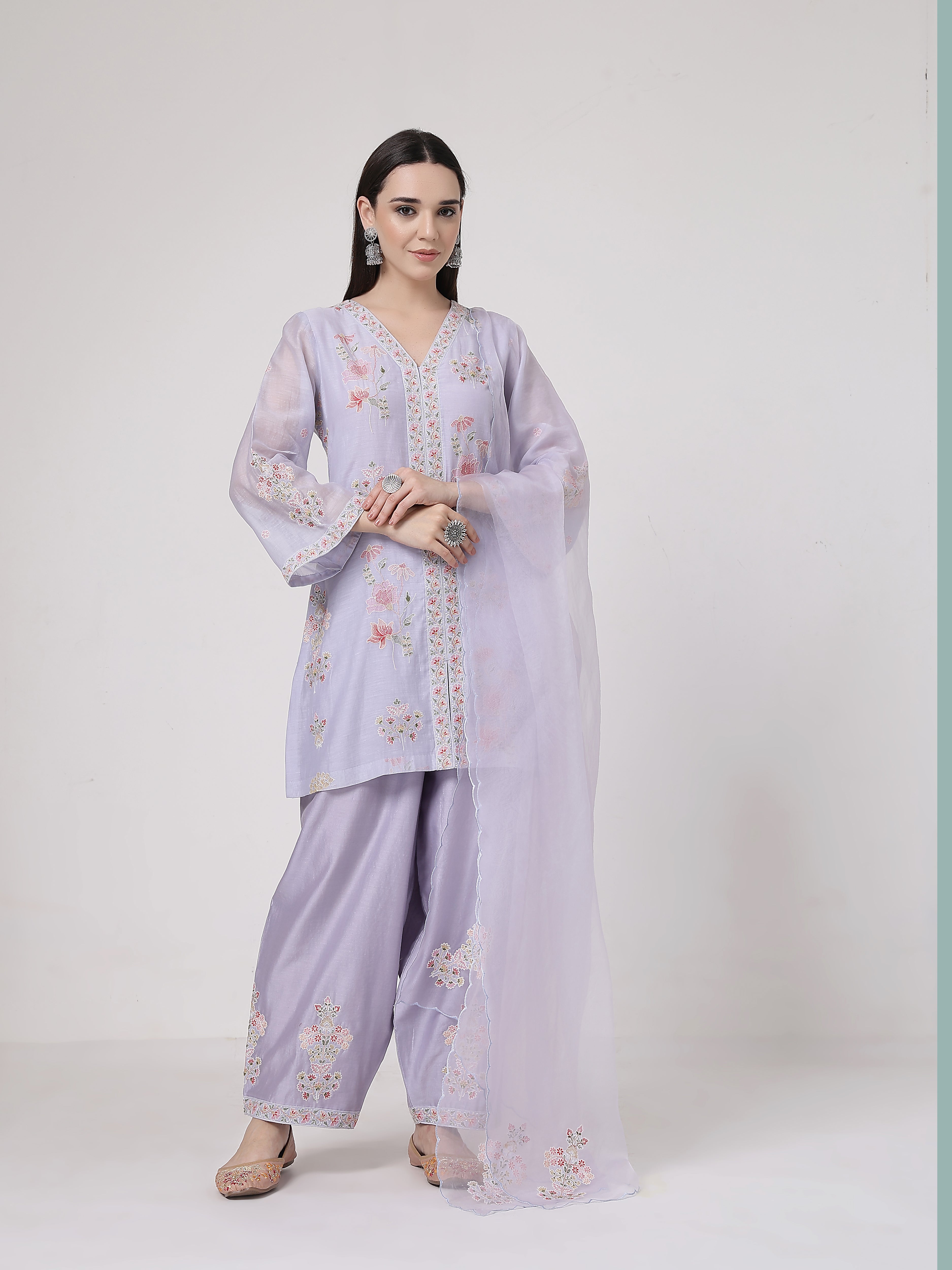 ShopKapaas Mauve A-line Suit Set - With Dupatta