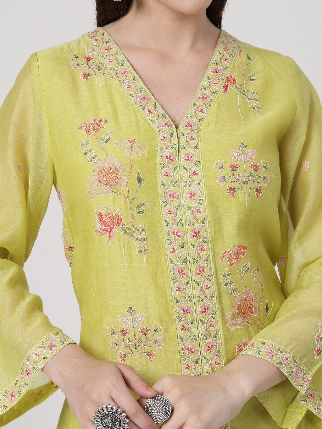 ShopKapaas Lime Green A-line Suit Set - Without Dupatta